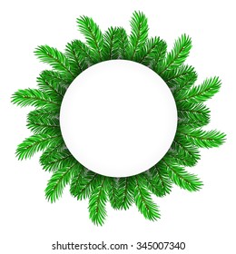 Vector Green Fir Circle Frame Isolated on White Background