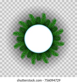 Vector Green Fir Circle Frame Isolated on White Background