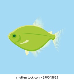Vector Green Fish Isolated On Blue Background
