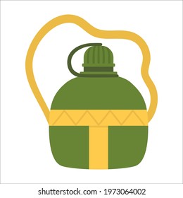 Vector green flask icon isolated on white background. Portable water bottle illustration. Container for active outdoor tourism. Portable tourist jar picture
