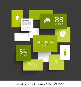 Vector green flat design infographic made from content blocks with shadow, data and icons