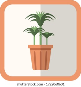 Planta plana verde vectorial en la olla. Icono simple con sombra. Elementos decorativos de jardinería floral para diseño, juego, conceptos.
