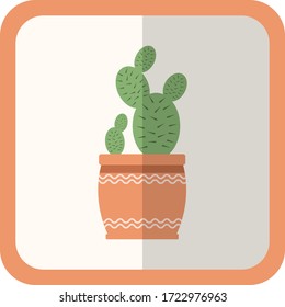 Planta plana verde vectorial en la olla. Icono simple con sombra. Elementos decorativos de jardinería floral para diseño, juego, conceptos.