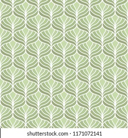 Vector green floral abstract seamless pattern. Geometric classical background with leaves. Retro stylish texture.