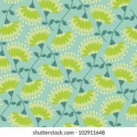 Vector green floral daisy textile pattern