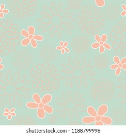 Vector Green Floral Garden Tea Party Seamless Pattern Background. Perfect for wallpaper, fabric and scrapbooking projects