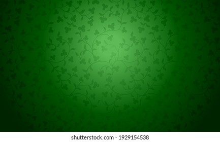 Vector green floral pattern background. Wallpaper damask texture. Premium trefoil silk shamrock green cloth for St. Patrick day