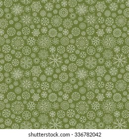 Vector green floral pattern in doodle style with flowers and leaves. Gentle, spring floral background.