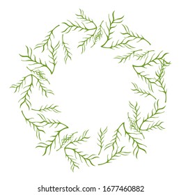 Vector green floral rustic circle wreaths with plant leaves and branches on white background