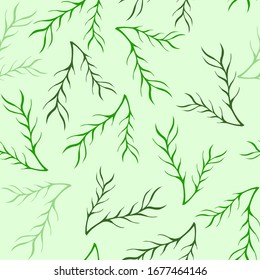 Vector verde floral rústico sin fisuras con hojas de planta y ramas sobre fondo claro