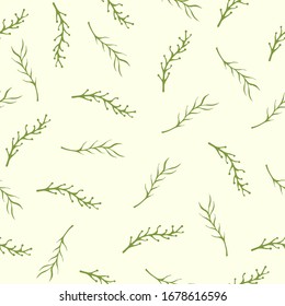 Vector green floral rustic seamless pattern with plant leaves and branches on light background