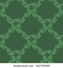 Vector Green Floral Seamless Pattern Isolated on Green Background.