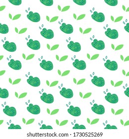 Vector green floral seamless pattern with bushes in flat doodle style on white background. For textile prints or wrapping paper, backgrounds for summer, spring or jungle concepts.