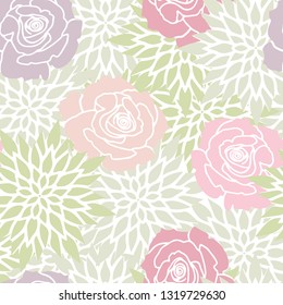 Vector Green Floral Spring Tea Party Seamless Pattern Background Perfect for Fabric, Scrapbooking and Wallpaper Projects