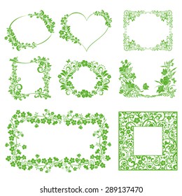 Vector green flower frame set isolated on White background. Vector illustration