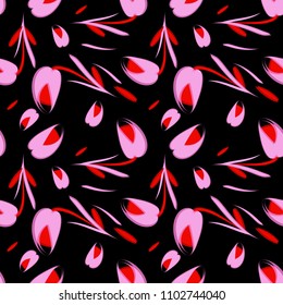 Vector green flowers and tulips on a lemon background. For paper and fabrics.
