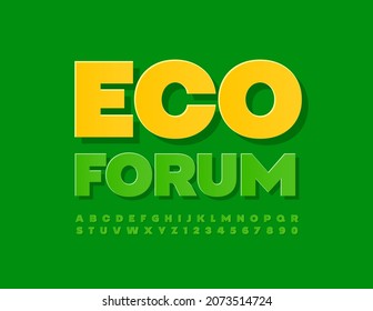Foro Eco de Volante Verde Vector. Tipo de letra de pegatina brillante. Conjunto de letras y números alfabetos modernos