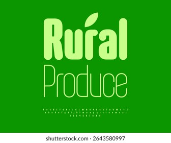 Vetor Panfleto Verde Rural Produce. Fonte com estilo moderno. Letras e Números Alfabéticos Digitais definidos.