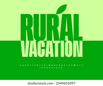 Flyer verde Vector Rural Vacaciones. Estilo minimalista Font. Elegante conjunto de letras y números del alfabeto