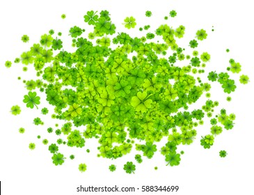 Vector green four-leaf clovers cloud splash isolated on white background