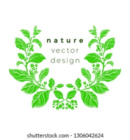 Vector green frame of mate bush, branch, leaf, flower, berry. Organic template, nature drink, food plantation, fresh harvest, herb Botanical shape, floral symbol, tropical frame on white background 