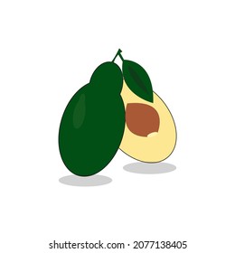 Vector green fresh whole and half cut avocado with leaf side view isolated on white background Free Vector