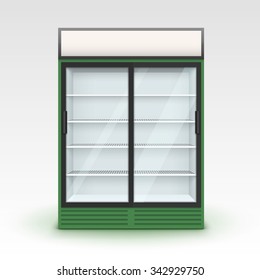 Vector Green Fridge Refrigerator Freezer With Transparent Glass Isolated on White Background