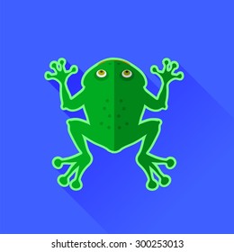 Vector Green Frog Icon Isolated on Blue Background