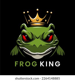 Vector of green frog mascot with crown on its head can be used for e sport logo or t shirt printing