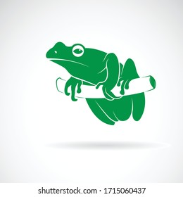 Vector of green frog on a tree branch isolated on white background. Animal. Amphibians. Frogs logos or icons. Easy editable layered vector illustration.