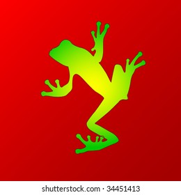 Vector green frog silhouette on the red background