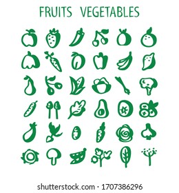 vector  green frutis and vegetables set line icons for web