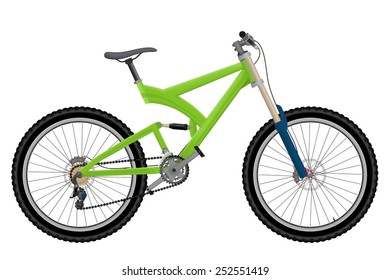 Vector green full suspension mountain bike isolated on white background