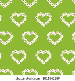 Flores de margarita verde vectorial los corazones repiten el patrón con el centro naranja. Adecuado para textiles, envolvimiento de regalo y papel pintado.