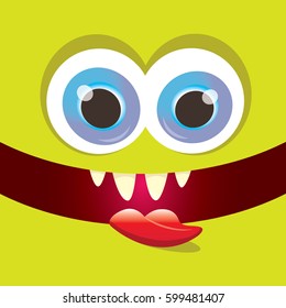 Vector Green Funny Monster Face Cartoon Stock Vector (Royalty Free ...