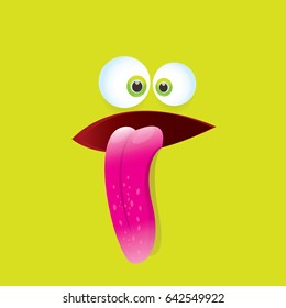 
vector green funny monster face. cartoon monster smiling face with big eyes and mouth for kids background, banners and greeting cards