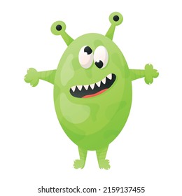 Vector green funny monster isolated on white.