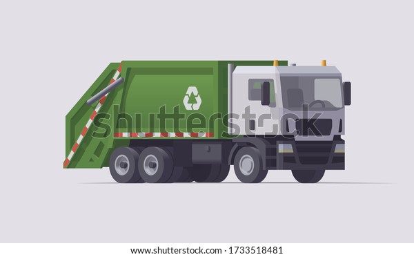 Vector green garbage truck. Rear loader.\
Isolated illustration
