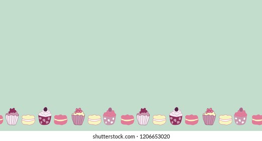 Vector Green Garden Tea Party Cake Border Pattern Background. Perfect for fabric, wallpaper and scrapbooking projects.