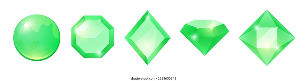 Vector green gem emerald illustration jewel sapphire design diamond ruby. Cartoon gem icon stone crystal jewelry object