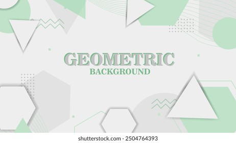 Vector green Geometric Background with line and shape (round circle, triangle, hexagon)