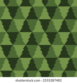 Vector green geometric Christmas tree seamless pattern background. Ideal for Christmas gifts and decorations. Perfect for fabric, wallpaper, wrapping, scrapbooking and stationery. Surface pattern