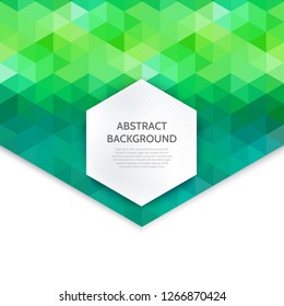 Vector green geometric layout template on white background with space in hexagon.