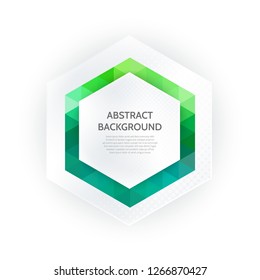 Vector green geometric layout template on white background with space in hexagon.