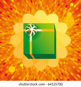 Vector green Gift box with orange shine background