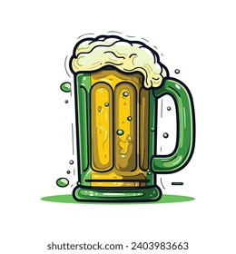 vector green glass of beer with foam on white background design	