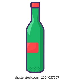 Vector botella de vidrio verde para vino en un estilo de contorno brillante. Embalaje de suministro de alimentos, almacenamiento y símbolo de entrega. El icono es conveniente para el Diseño web, tienda en línea, impresión