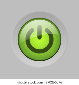 vector green glass button with switch symbol