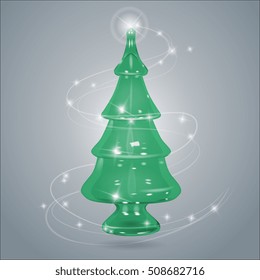 Vector Green Glass Christmas Tree Card