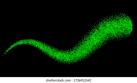Vector green glitter sparkles wave isolated on black background. Magic glittering path. Green dust vector firework explosion. Glittering star dust trail sparkling particles. Twinkling confetti lights